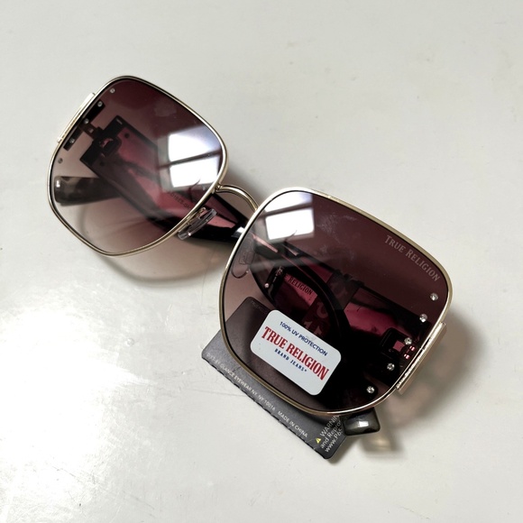 New Original TRUE RELIGION Square Oversized Sunglasses Rhinestone Black main image 5